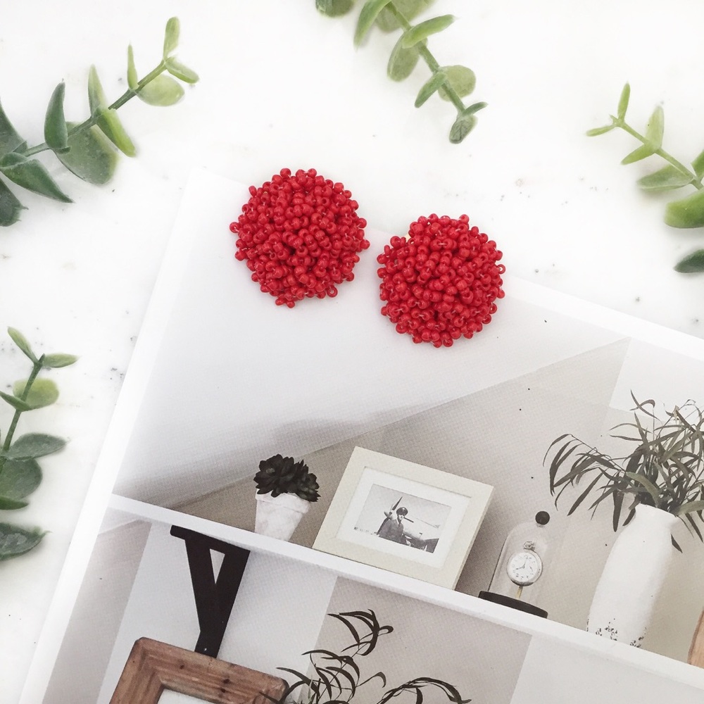 "Clémence" Earrings || Cherry Red Beaded Statement